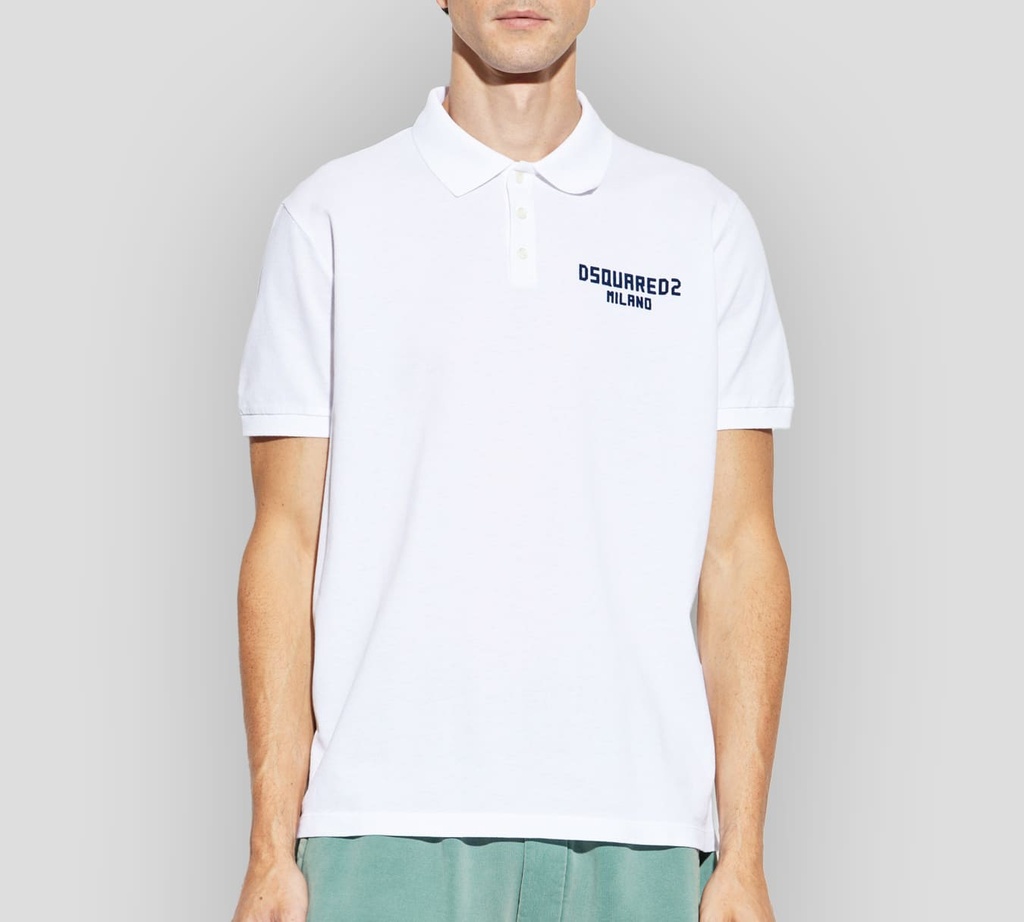 Dsquared2 - POLO TENIS FIT BLANCA CON DETALLE EN AZUL