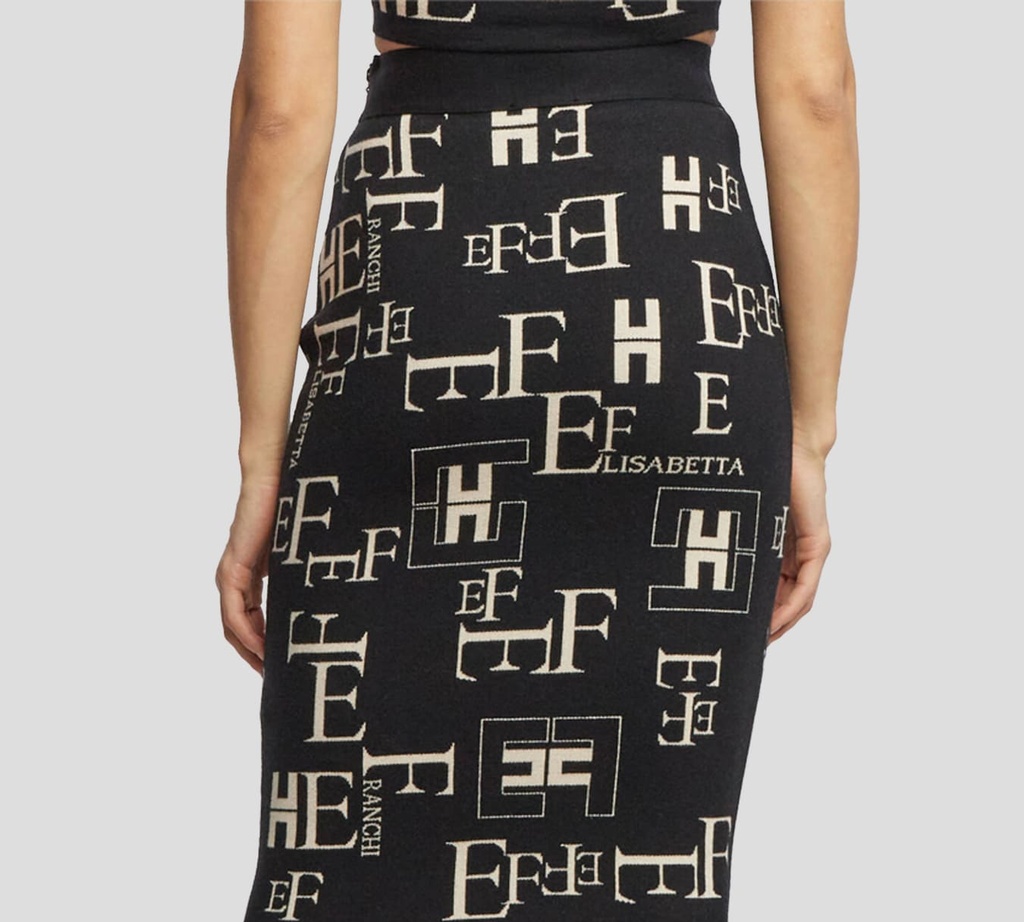 Elisabetta Franchi - FALDA NEGRA BORDADA CON PATRON DE LOGO