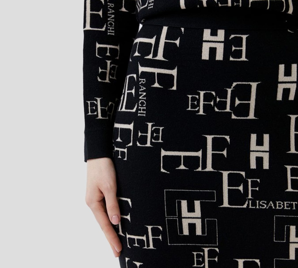 Elisabetta Franchi - FALDA NEGRA BORDADA CON PATRON DE LOGO