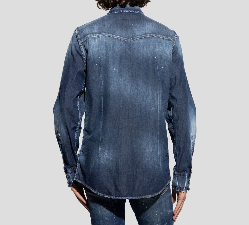 Dsquared2 - CAMISA DENIM DE JEAN CON ROTOS Y BOTONES BLANCOS