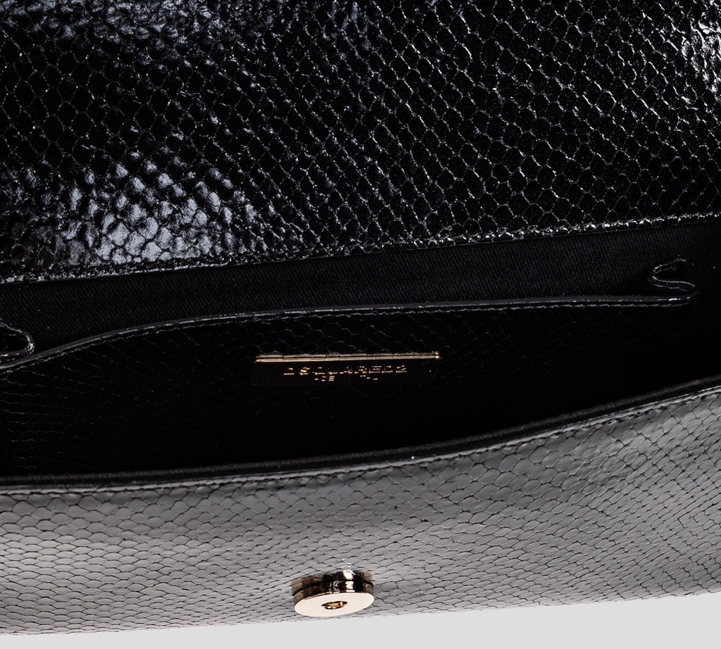 Dsquared2 - CARTERA DE MANO EN PIEL NEGRA PATENTE CON BORDE Y CADENA METÁLICA
