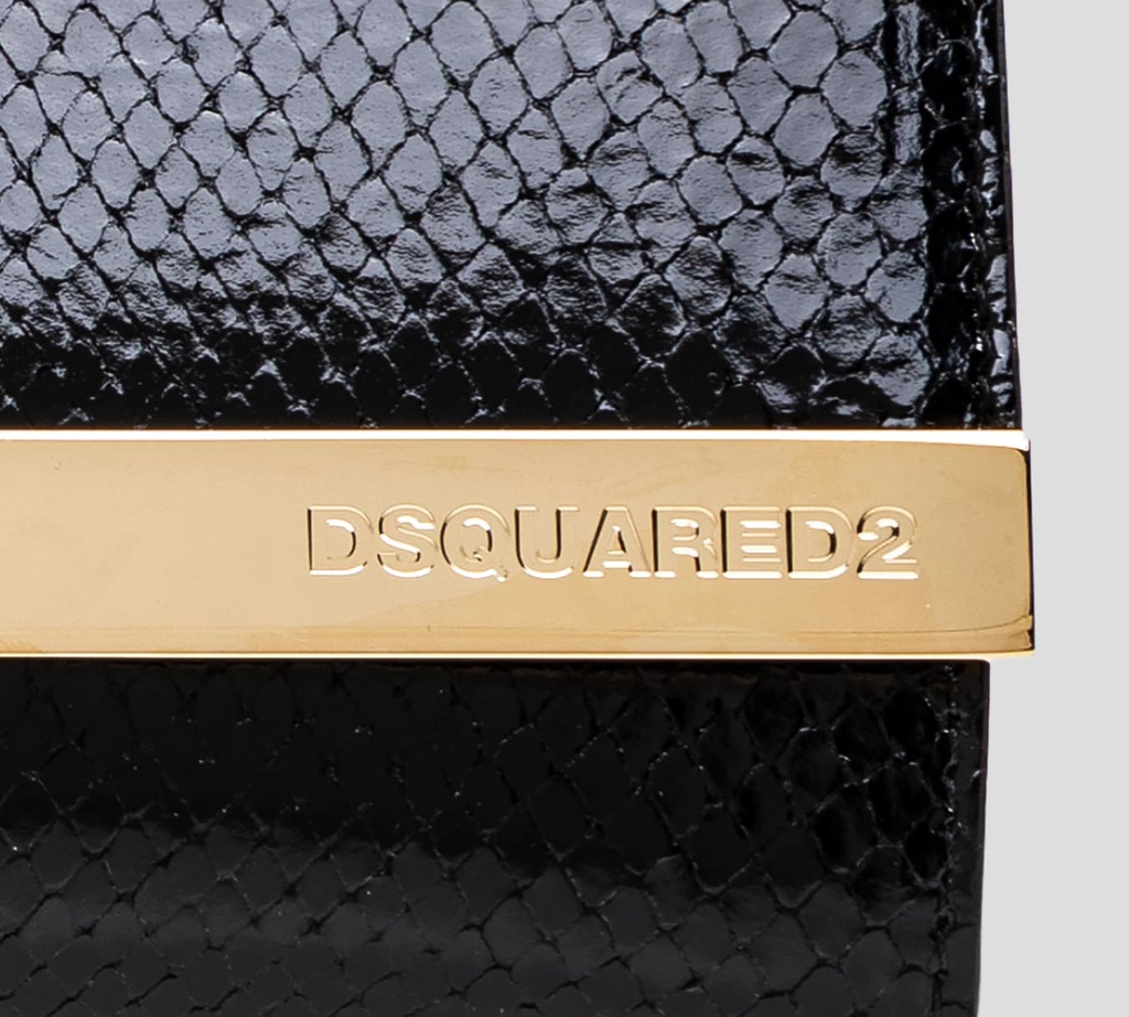 Dsquared2 - CARTERA DE MANO EN PIEL NEGRA PATENTE CON BORDE Y CADENA METÁLICA