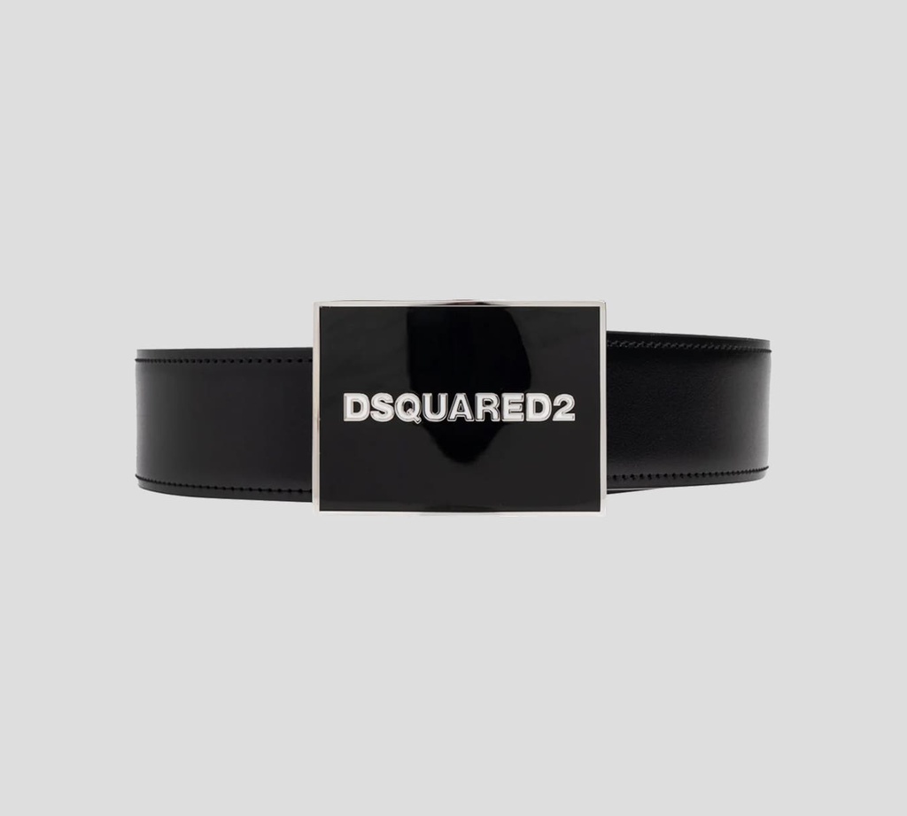 Dsquared2 - SET DE CINTURÓN NEGRO DE CUERO CON DOBLE HEBILLA