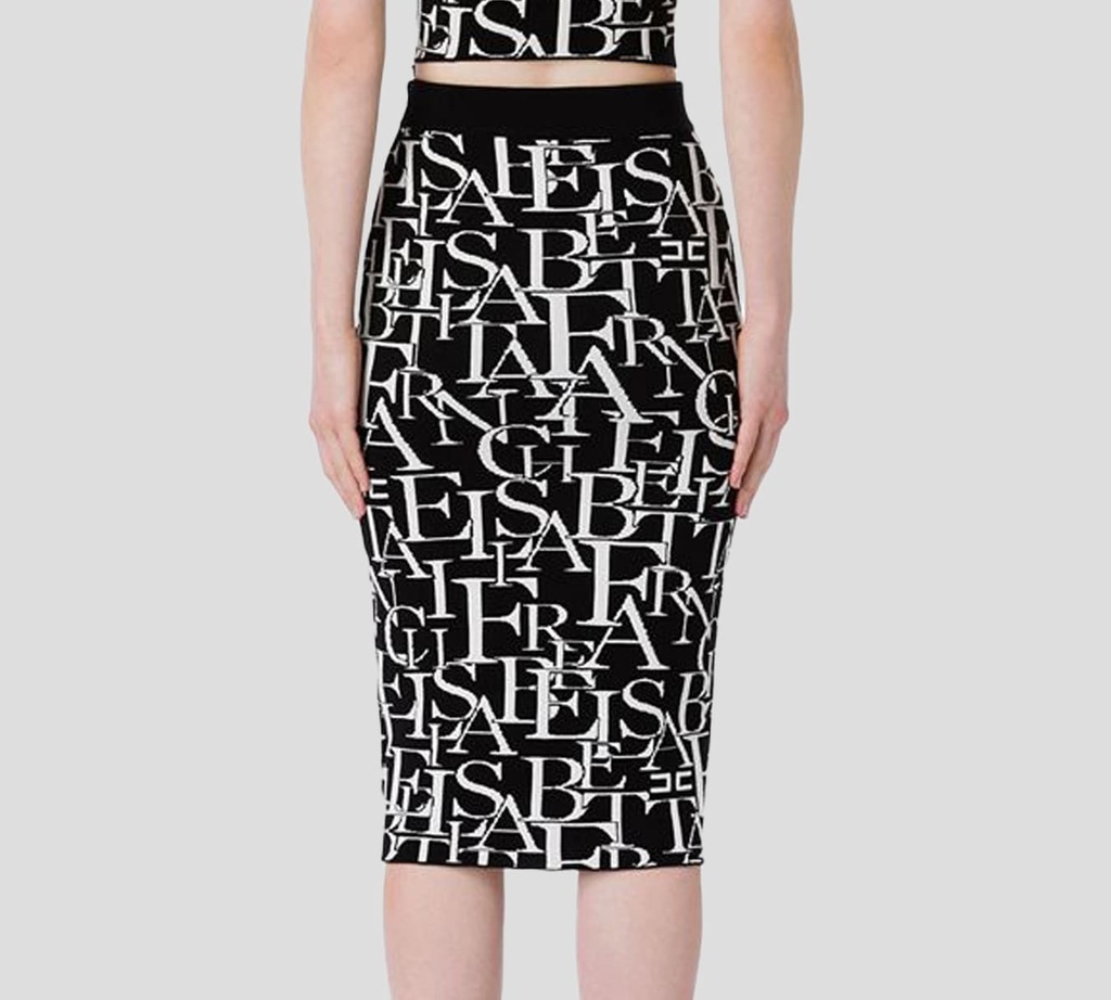 Elisabetta Franchi - FALDA NEGRA CON PATRON DE LOGO 00685