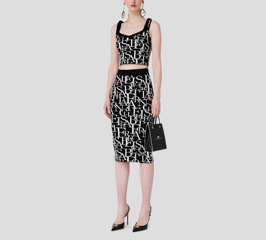 Elisabetta Franchi - FALDA NEGRA CON PATRON DE LOGO 00685