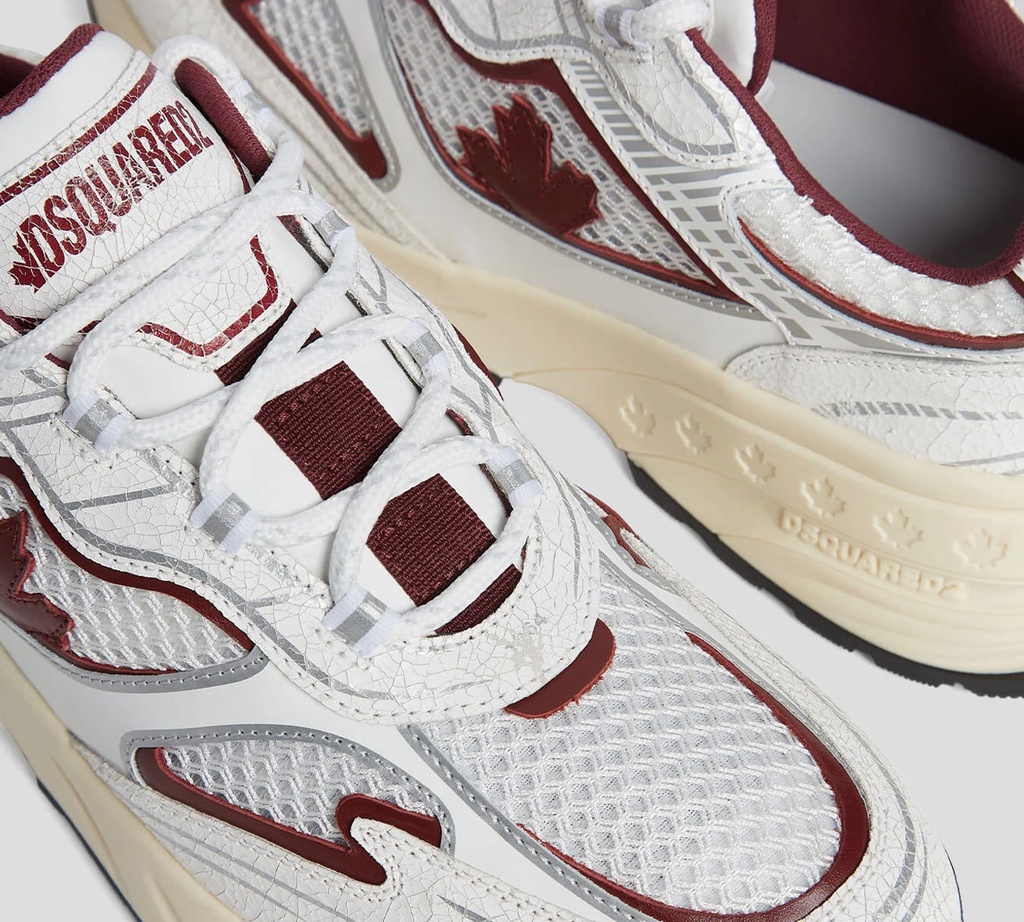 Dsquared2 - SNEAKERS BLANCOS CON VINOTINTO DEPORTIVOS CON DETALLE DE HOJA DE MAPLE