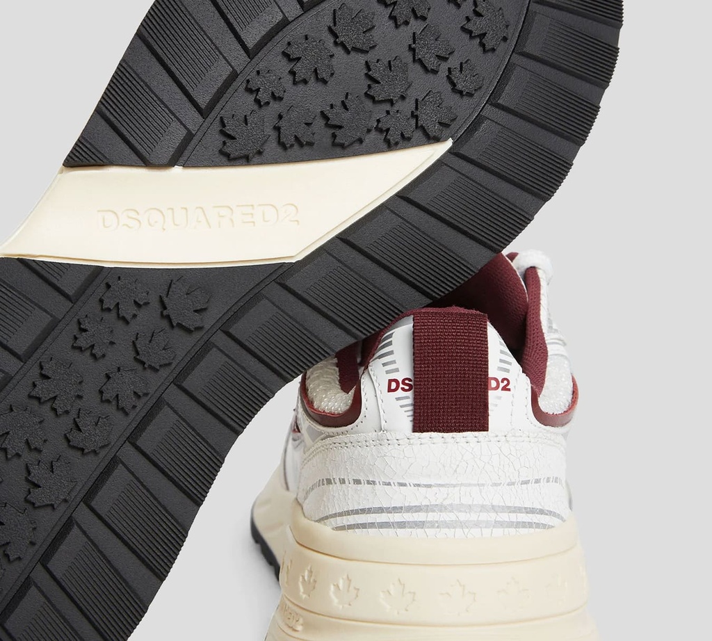 Dsquared2 - SNEAKERS BLANCOS CON VINOTINTO DEPORTIVOS CON DETALLE DE HOJA DE MAPLE