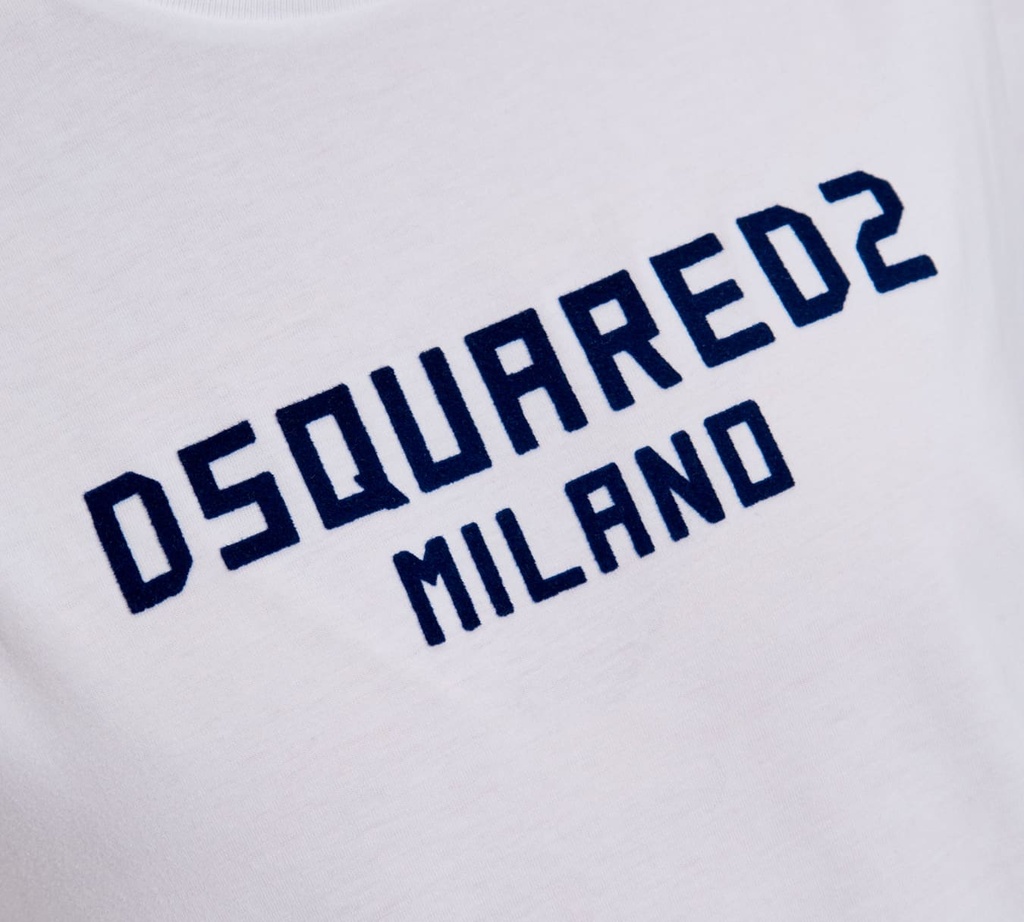 Dsquared2 - FRANELA BLANCA CUELLO REDONDO CON LOGO EN RELIEVE TEXTURIZADO EN GAMUZA