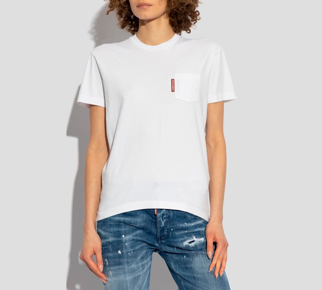 Dsquared2 - FRANELA BLANCA CUELLO REDONDO CON BOLSILLO UNICO FRONTAL