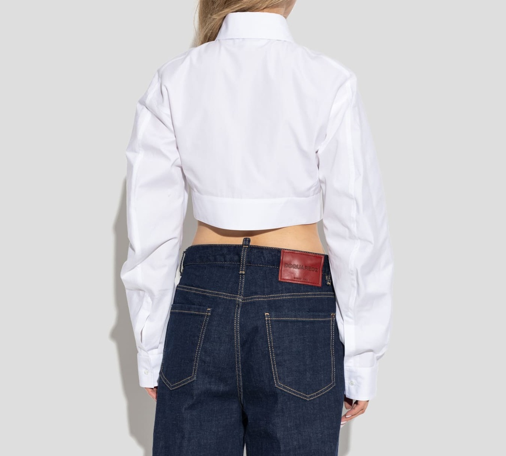 Dsquared2 - CAMISA CROP TOP BLANCA CON BOLSILLO FRONTAL