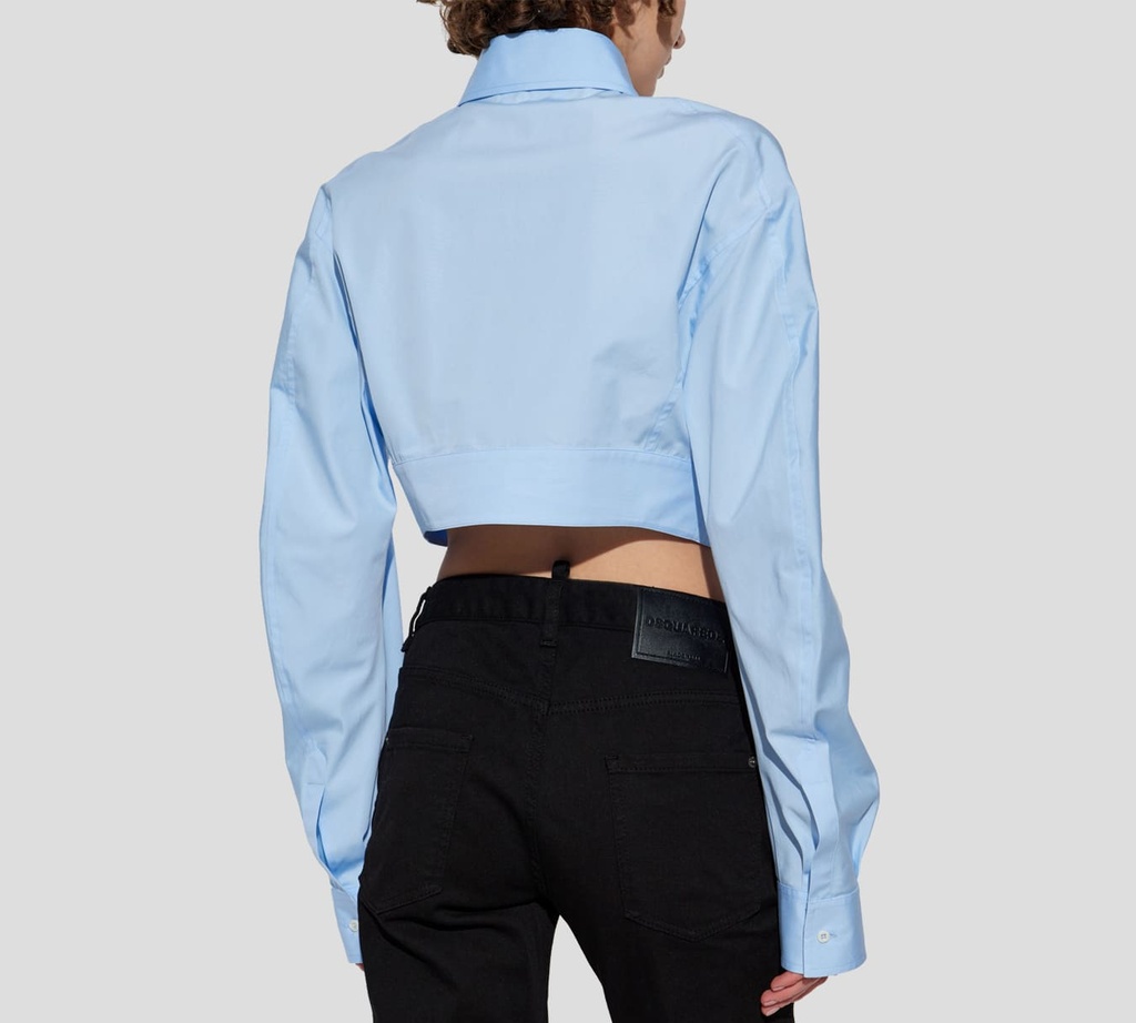 Dsquared2 - CAMISA CROP TOP AZUL CON BOLSILLO FRONTAL