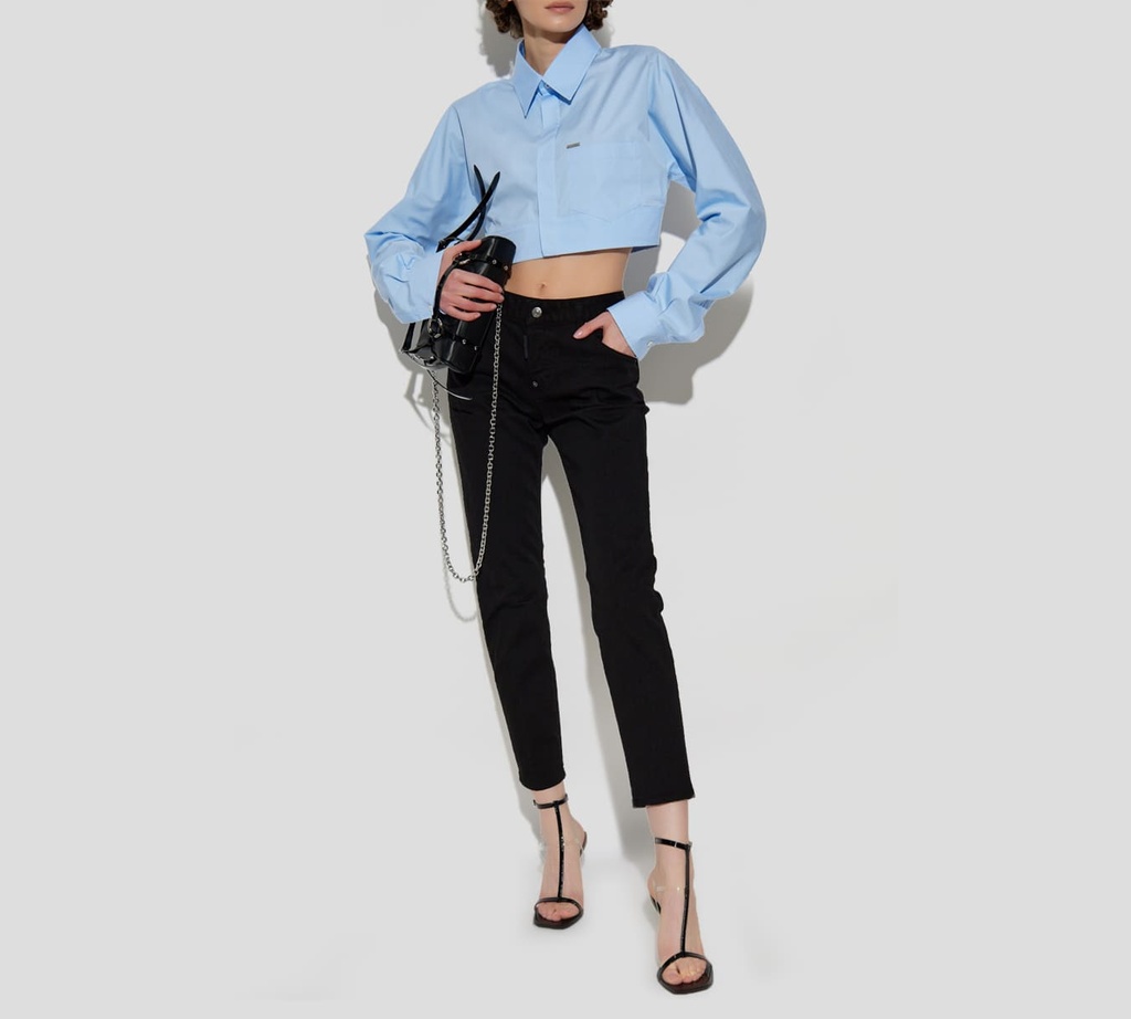 Dsquared2 - CAMISA CROP TOP AZUL CON BOLSILLO FRONTAL