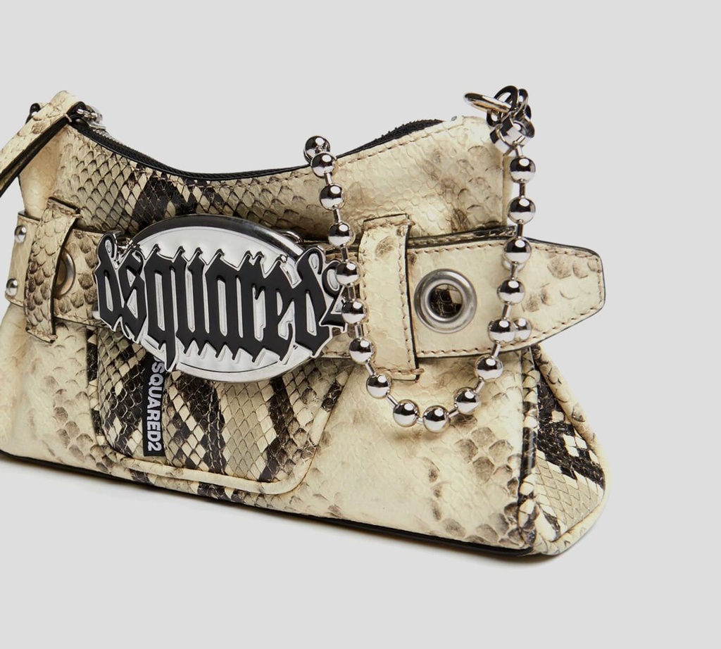 Dsquared2 Icon - CARTERA PEQUEÑA BEIGE DE PIEL DE SERPIENTE CON CADENA