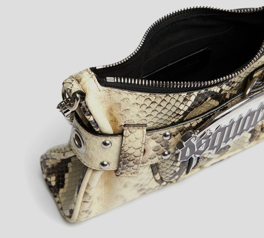 Dsquared2 Icon - CARTERA PEQUEÑA BEIGE DE PIEL DE SERPIENTE CON CADENA