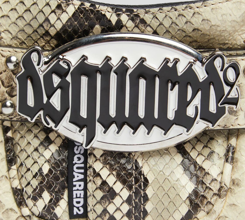 Dsquared2 Icon - CARTERA PEQUEÑA BEIGE DE PIEL DE SERPIENTE CON CADENA