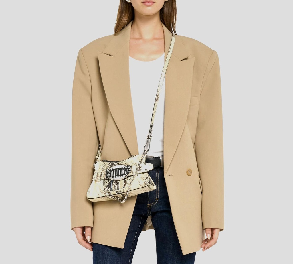 Dsquared2 Icon - CARTERA PEQUEÑA BEIGE DE PIEL DE SERPIENTE CON CADENA