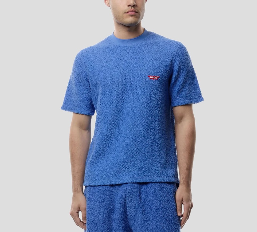 Dsquared2 - FRANELA AZUL CUELLO REDONDO EN TELA DE PAÑO