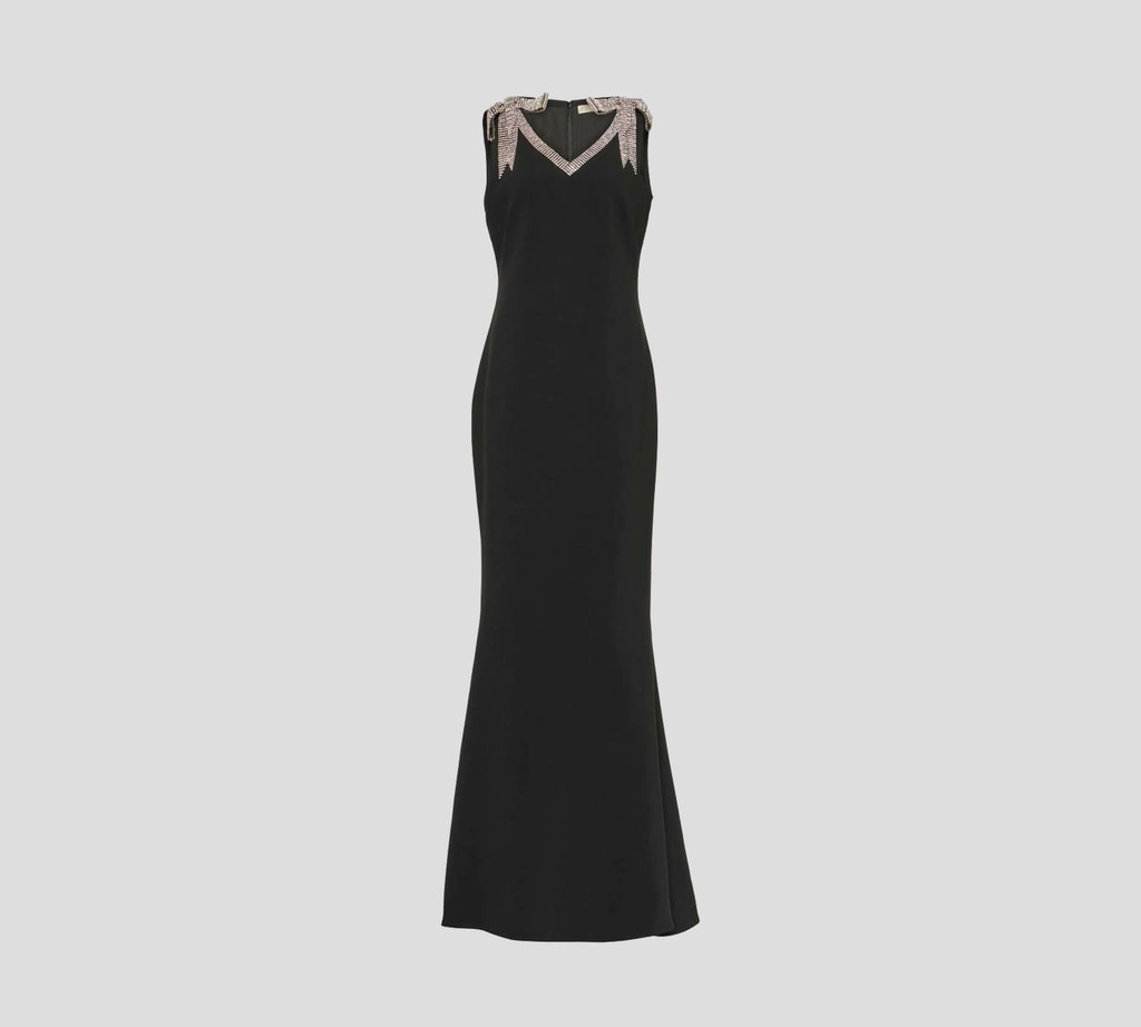 Elie Saab - VESTIDO LARGO EN CREPÉ CON LAZOS EN PEDRERÍA SOBRE HOMBROS