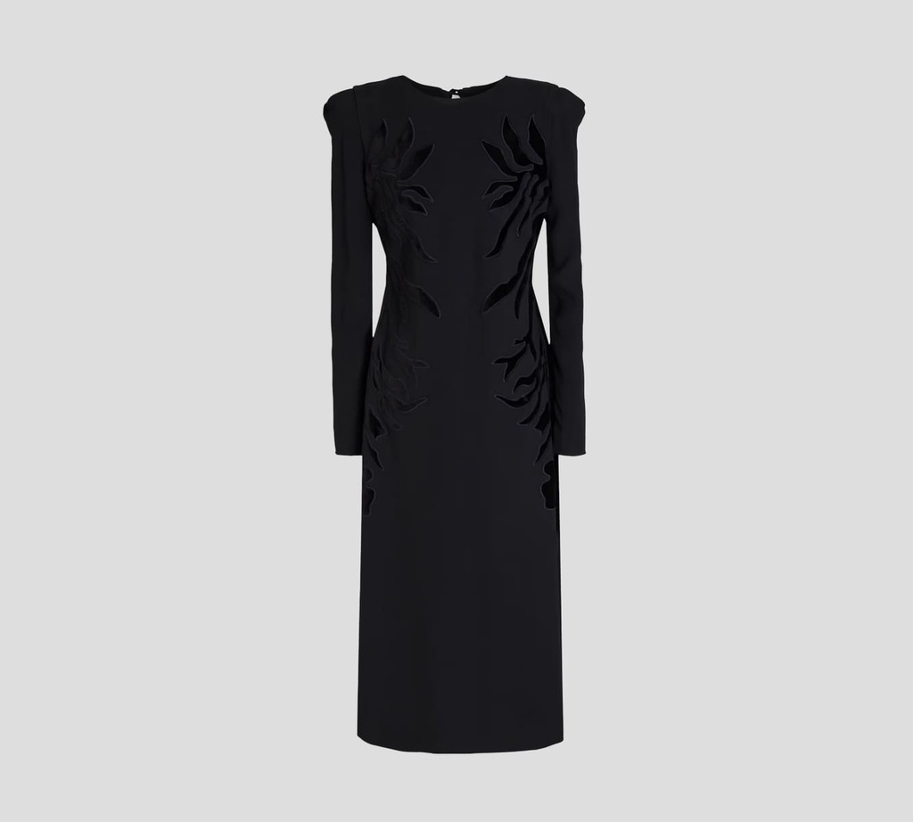Elie Saab - VESTIDO MIDI EN CREPÉ CON DETALLES EN TERCIOPELO