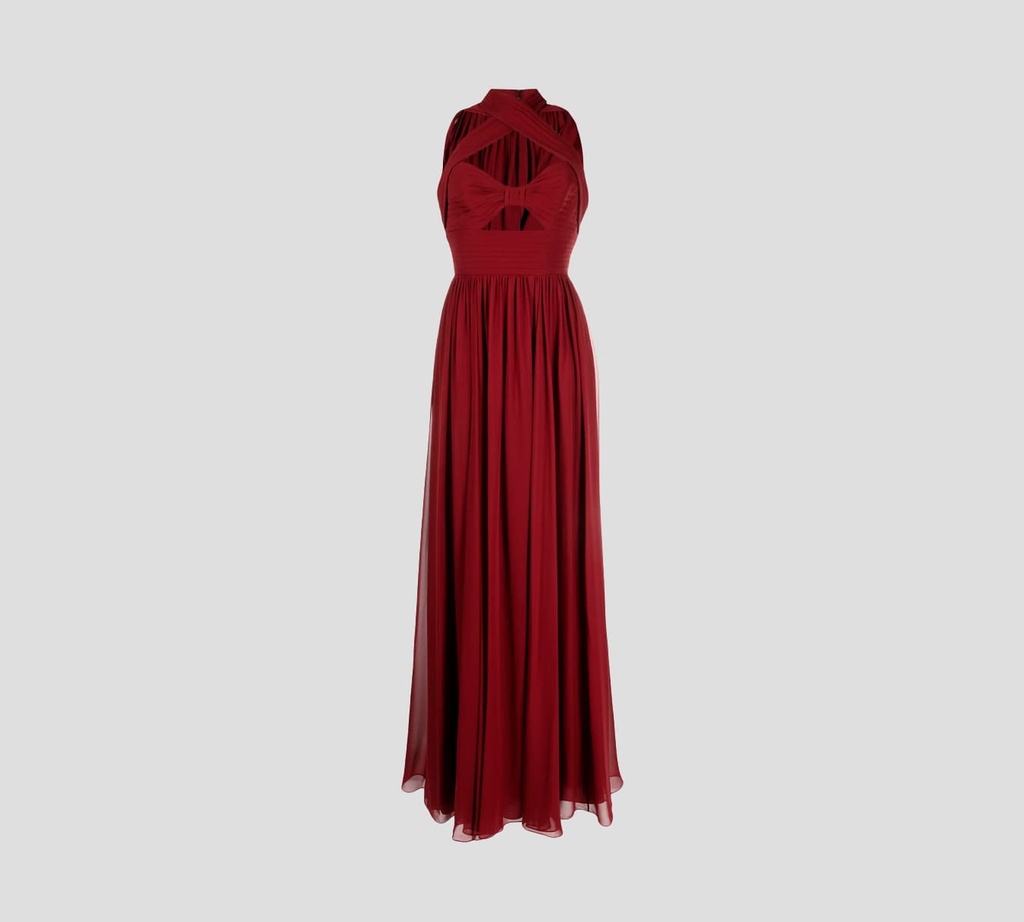 Elie Saab - VESTIDO LARGO DE SEDA CON CAPUCHA Y CRUCE SOBRE EL BUSTO