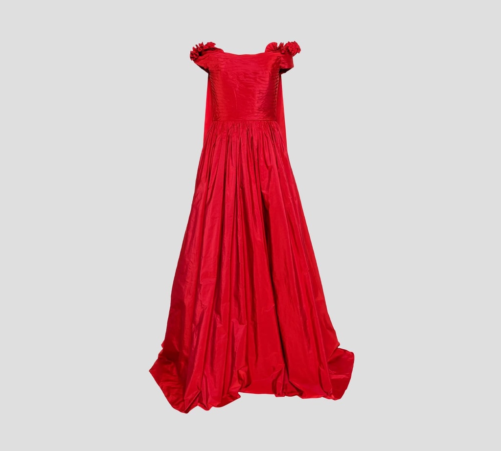 Elie Saab - VESTIDO DE TAFETÁN PLISADO CON EFECTO DE CAPA