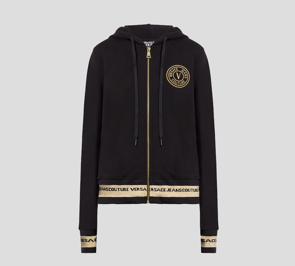Versace Jeans Coture - HOODIE CON CIERRE FRONTAL DORADO Y MAXILOGO SOBRE LA ESPALDA