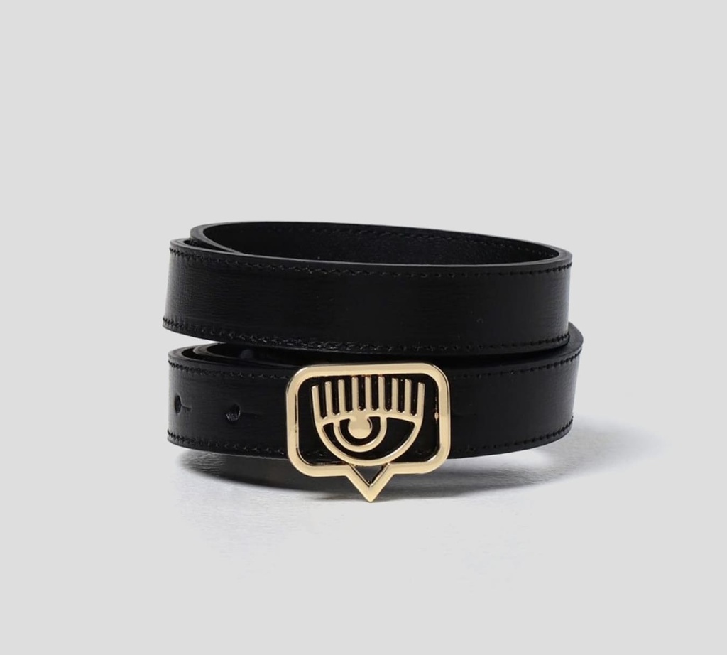 Chiara Ferragni - CINTURÓN FINO DE CUERO CON HEBILLA DE OJO METÁLICA DORADA