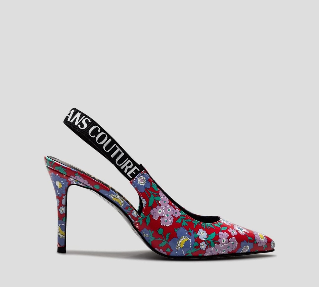 Versace Jeans couture - STILETTO MULES PATENTES CON ESTAMPADO FLOREADO Y BANDA ELÁSTICA AL TALÓN