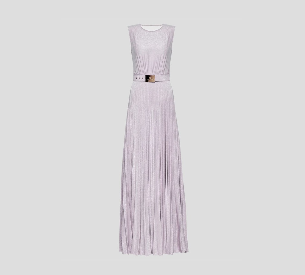 Elisabetta Franchi - VESTIDO DE GALA BRILLANTE PLISADO CON CINTURÓN