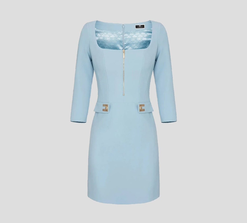 Elisabetta Franchi - VESTIDO CORTO CON CIERRE FRONTAL DORADO Y MANGAS 3/4