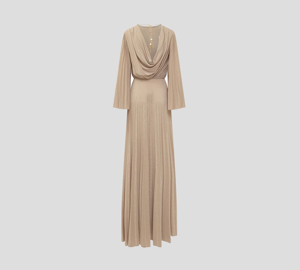 Elisabetta Franchi - VESTIDO DE GALA BRILLANTE CON ESCOTE DE ESPALDA DRAPEADO COLGANTE