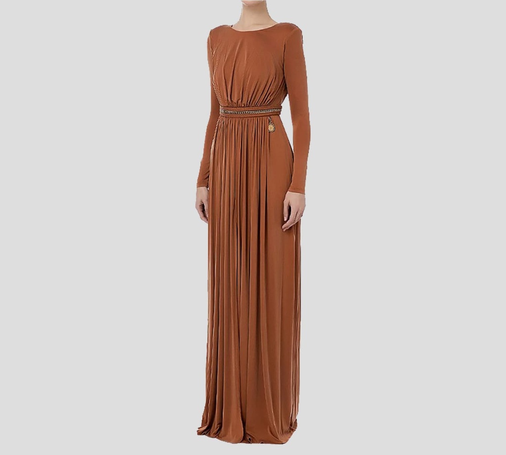 Elisabetta Franchi - VESTIDO LARGO CON MANGA LARGA Y DETALLE DE CADENA METÁLICA