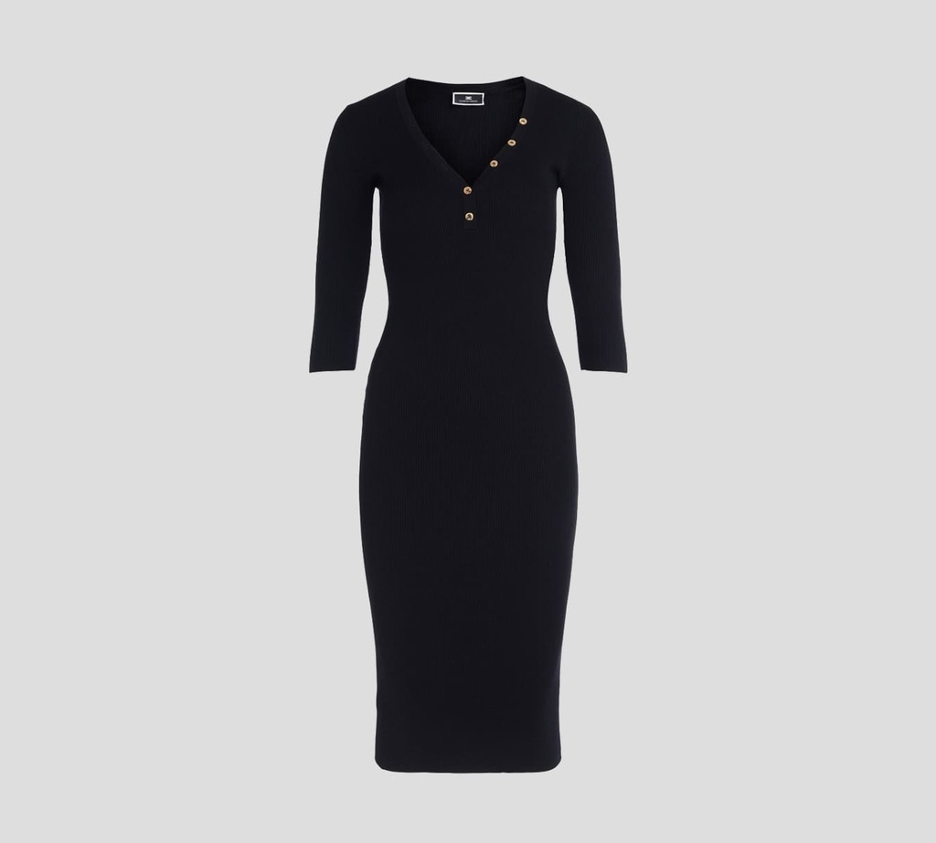 Elisabetta Franchi - VESTIDO A LA RODILLA DE PUNTO CON CUELLO EN "V" Y CINTURÓN DE CADENA