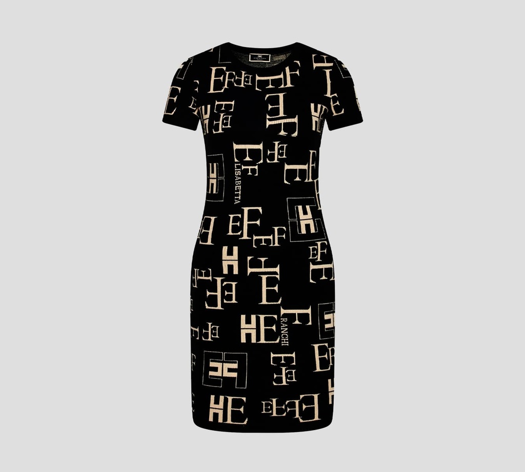 Elisabetta Franchi - VESTIDO CEÑIDO DE PUNTO CON PATRÓN DE LOGO