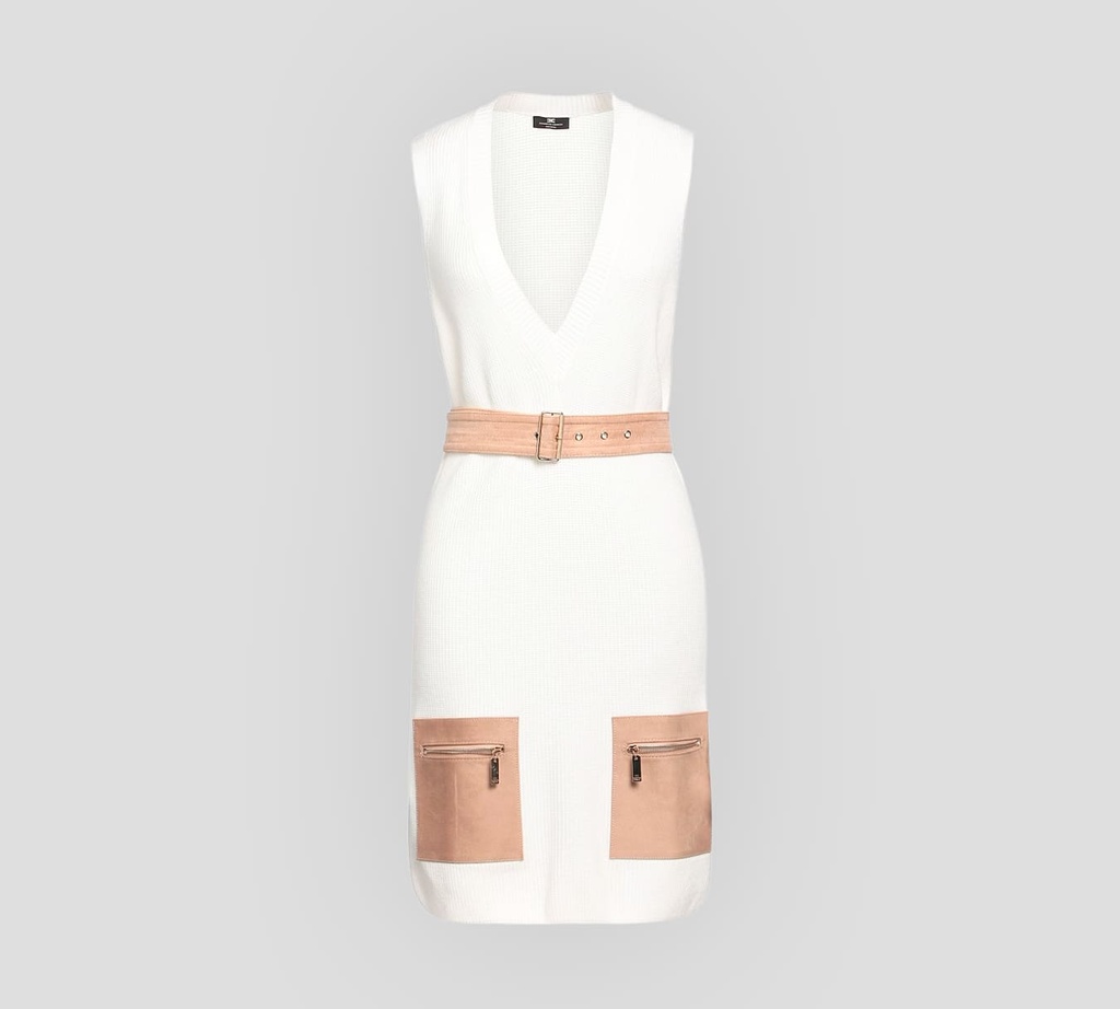 Elisabetta Franchi - VESTIDO PULLOVER CON BOLSILLOS FRONTALES Y CINTURÓN