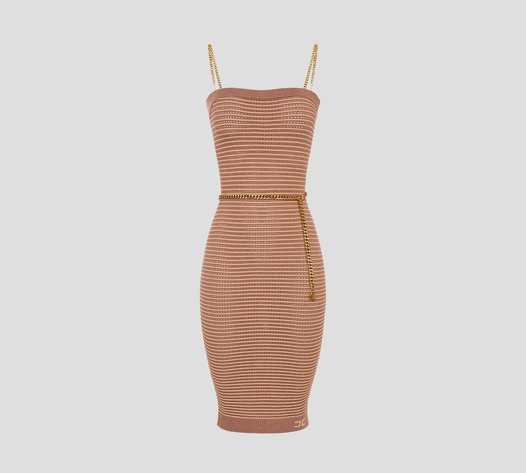 Elisabetta Franchi - VESTIDO DE PUNTO CON TIRAS Y CINTURÓN DE CADENA DORADA