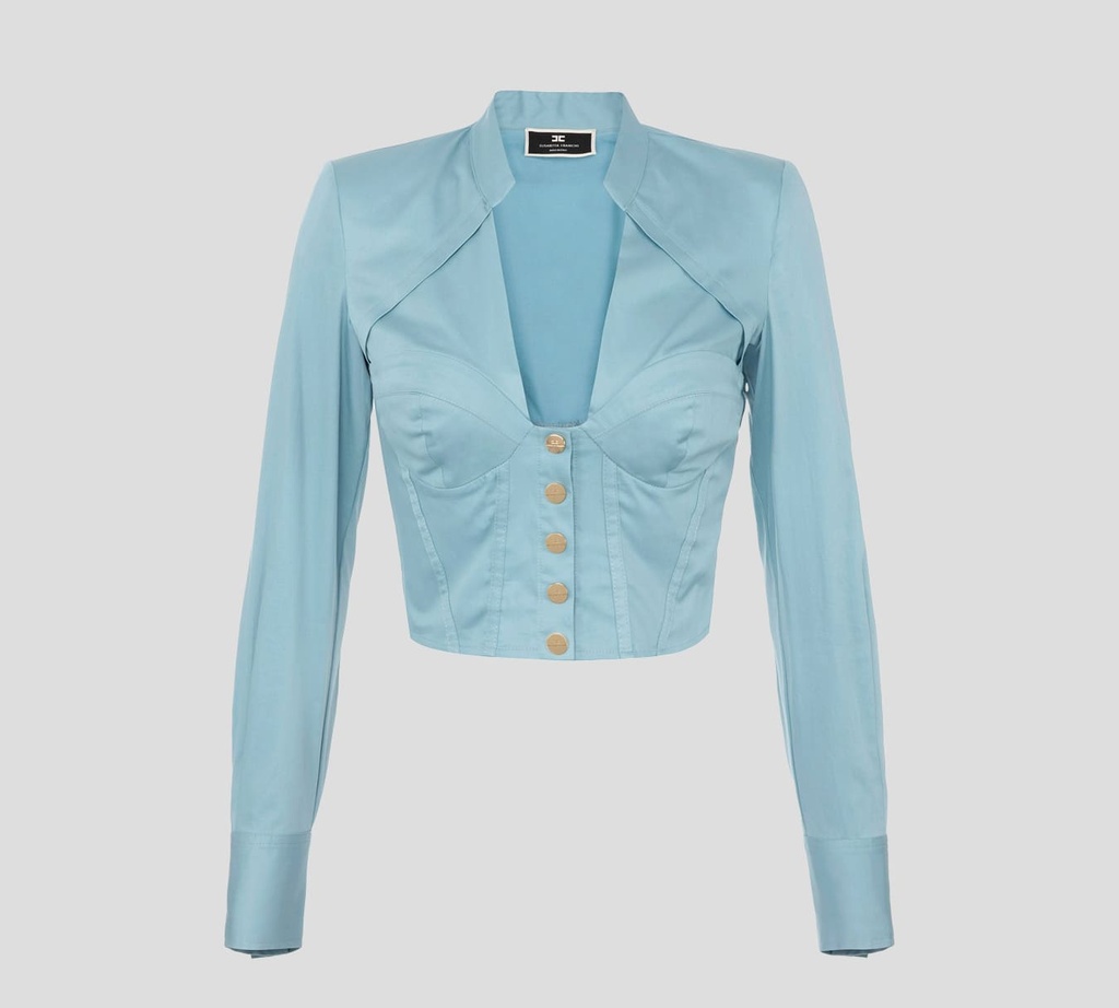 Elisabetta Franchi - TOP MANGA LARGA CON ESCOTE DE BUSTIER Y BOTONES