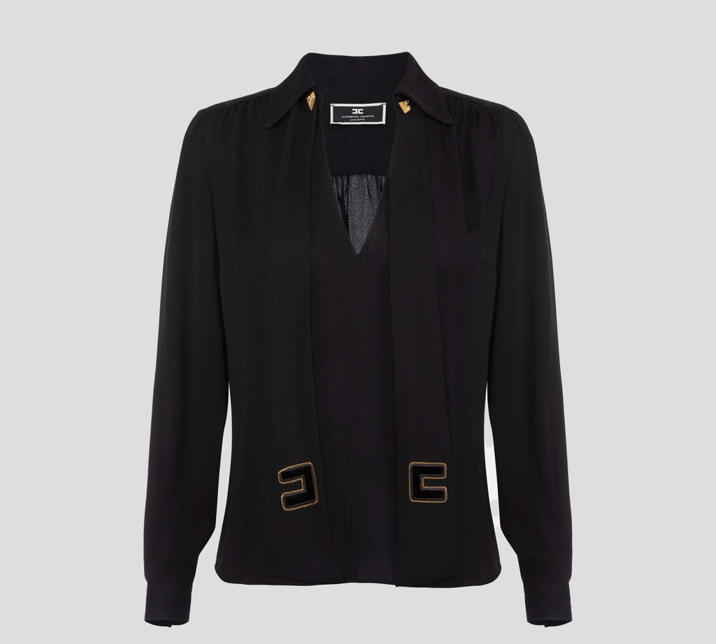 Elisabetta Franchi - BLUSA MANGA LARGA ABOTONADA CON BUFANDA Y LOGO