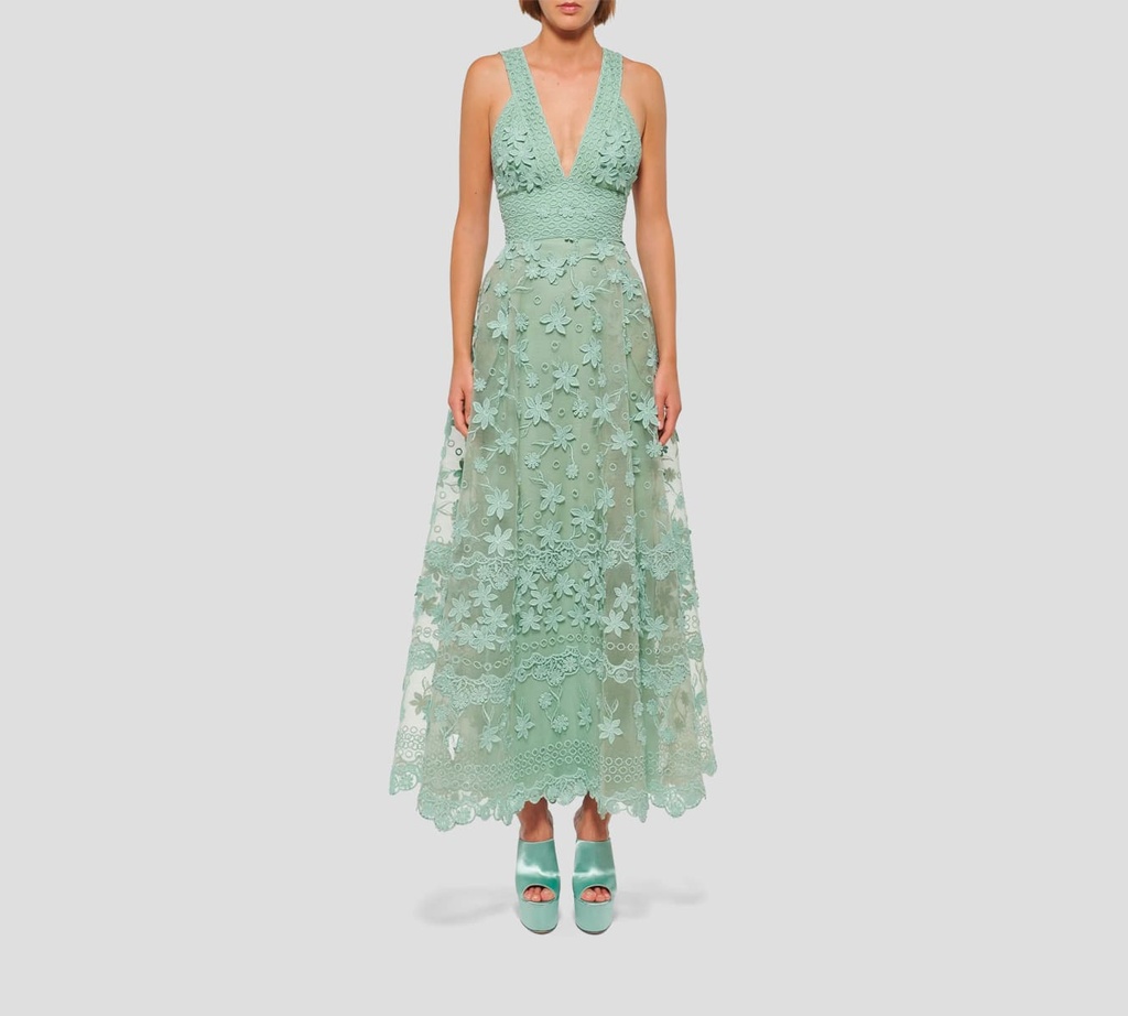 Elie Saab - VESTIDO MIDI DE TUL CON BORDADO DE FLORES