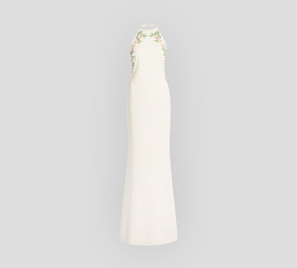 Elie Saab - VESTIDO LARGO CON FLORES BORDADAS Y ESPALDA DESCUBIERTA