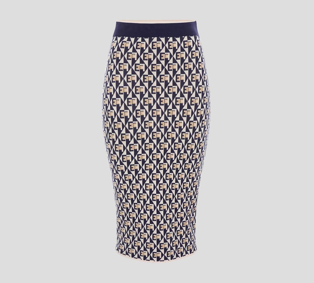 Elisabetta Franchi - FALDA LÁPIZ DE PUNTO CON PATRÓN ROMBOIDE