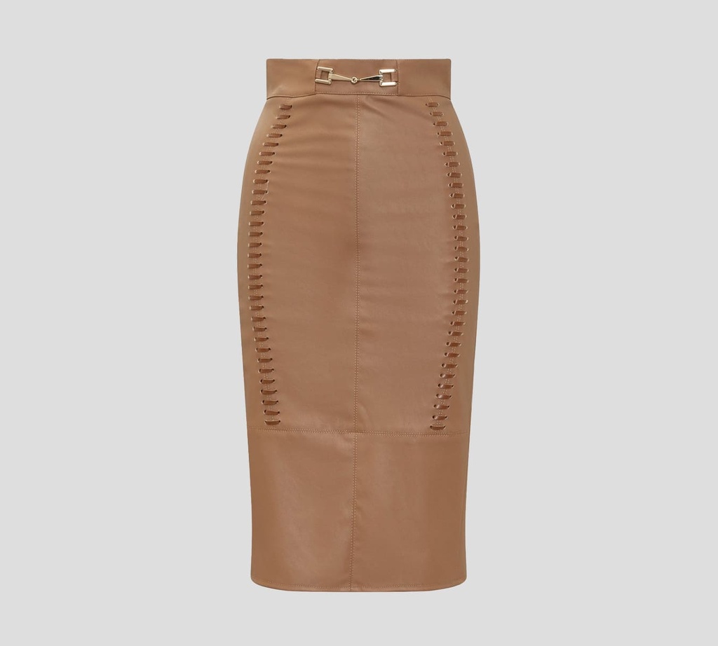 Elisabetta Franchi - FALDA DE CUERO SINTÉTICO CON TRENZADO FRONTAL