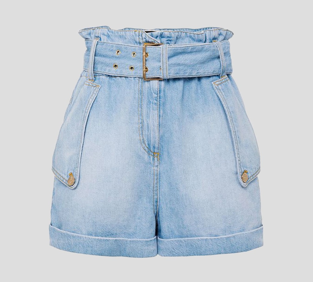 Elisabetta Franchi - SHORT DE JEAN CORTE ALTO CON CINTURÓN