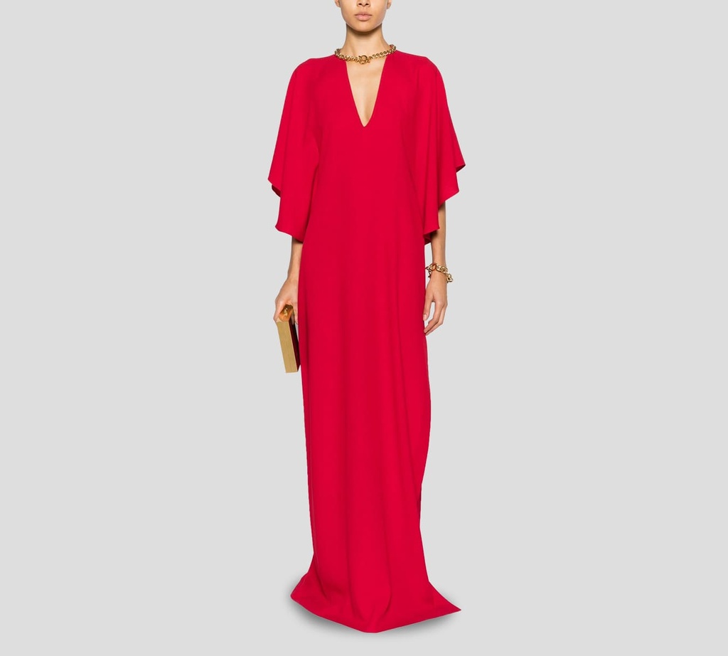 Moschino - VESTIDO LARGO CON MANGAS MURCIÉLAGO Y COLLAR CORTO SOBRE ESCOTE
