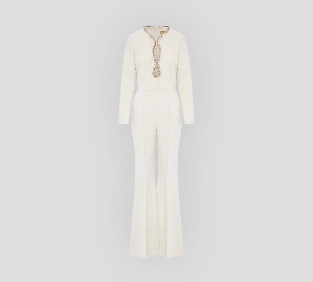 Elie Saab - ENTERIZO CADY MANGA LARGA CON BRILLANTES SOBRE EL BUSTO