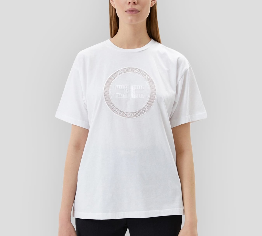 Elisabetta Franchi - FRANELA CUELLO REDONDO CON LOGO BORDADO SOBRE EL PECHO