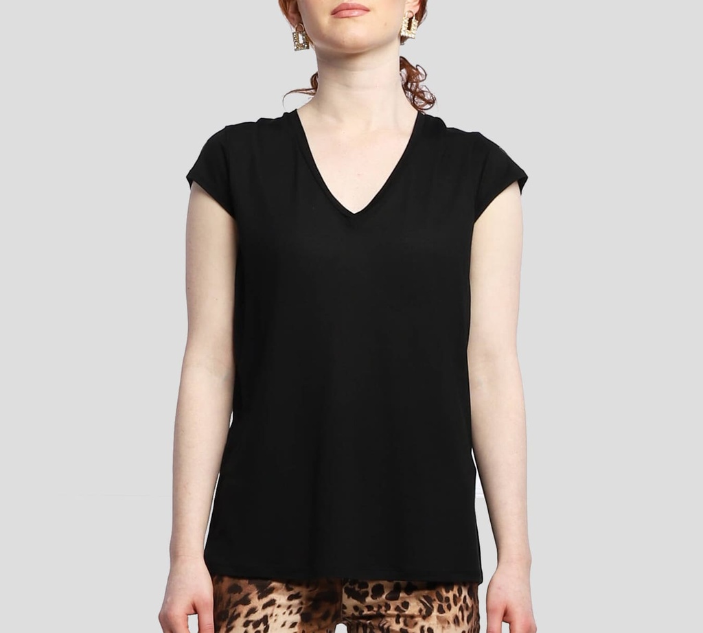 Elisabetta Franchi - FRANELA BÁSICA CUELLO "V" CON DETALLE SOBRE LAS MANGAS