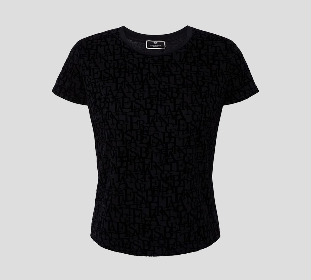 Elisabetta Franchi - FRANELA CUELLO REDONDO CON PATRÓN DE LOGO EN TERCIOPELO