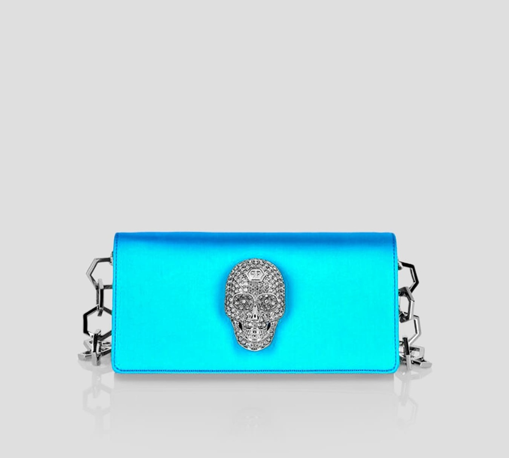 Philipp Plein - CARTERA DE SATEN CON CADENA Y CALAVERA