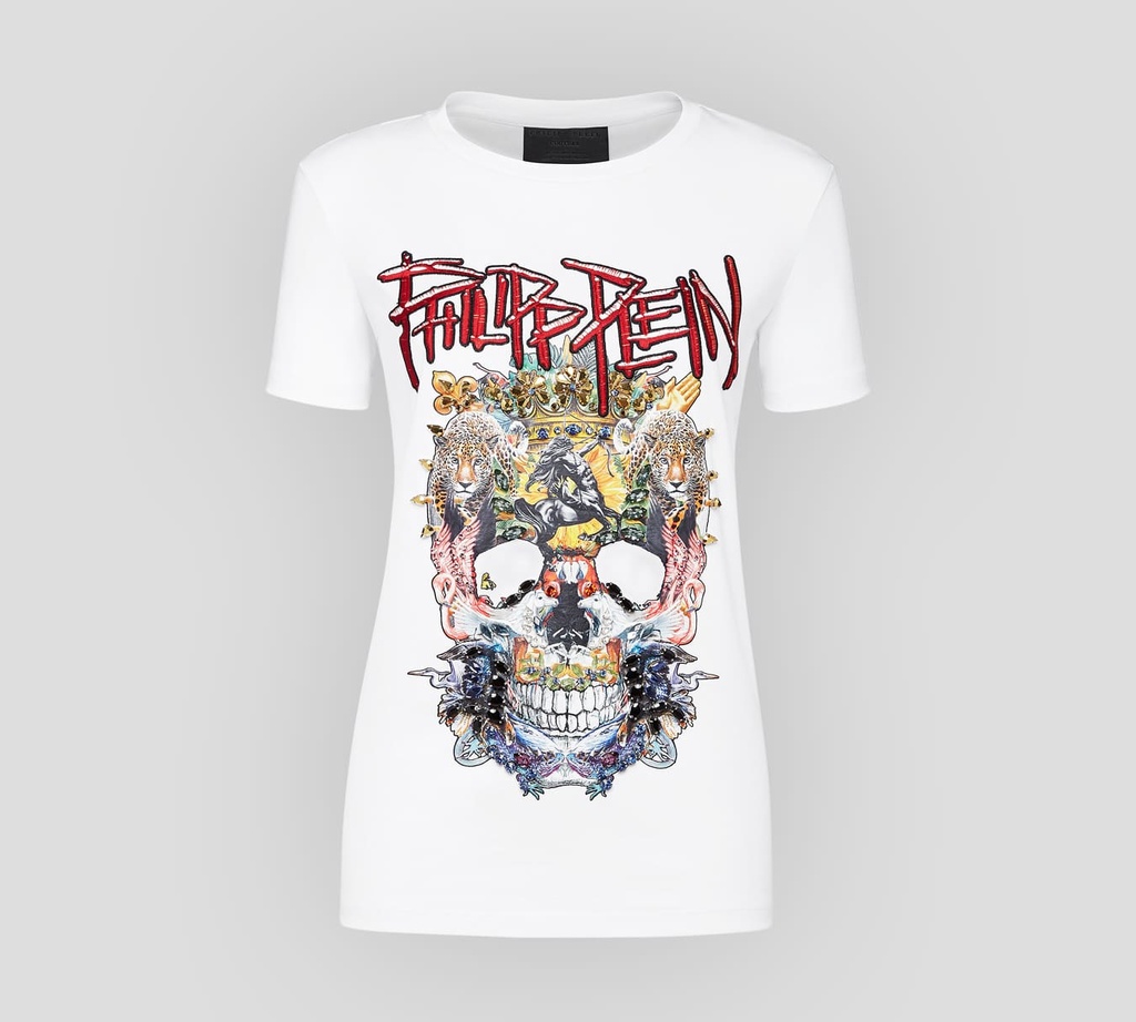 Philipp Plein - FRANELA CUELLO REDONDO CON CALAVERA FLOREADA